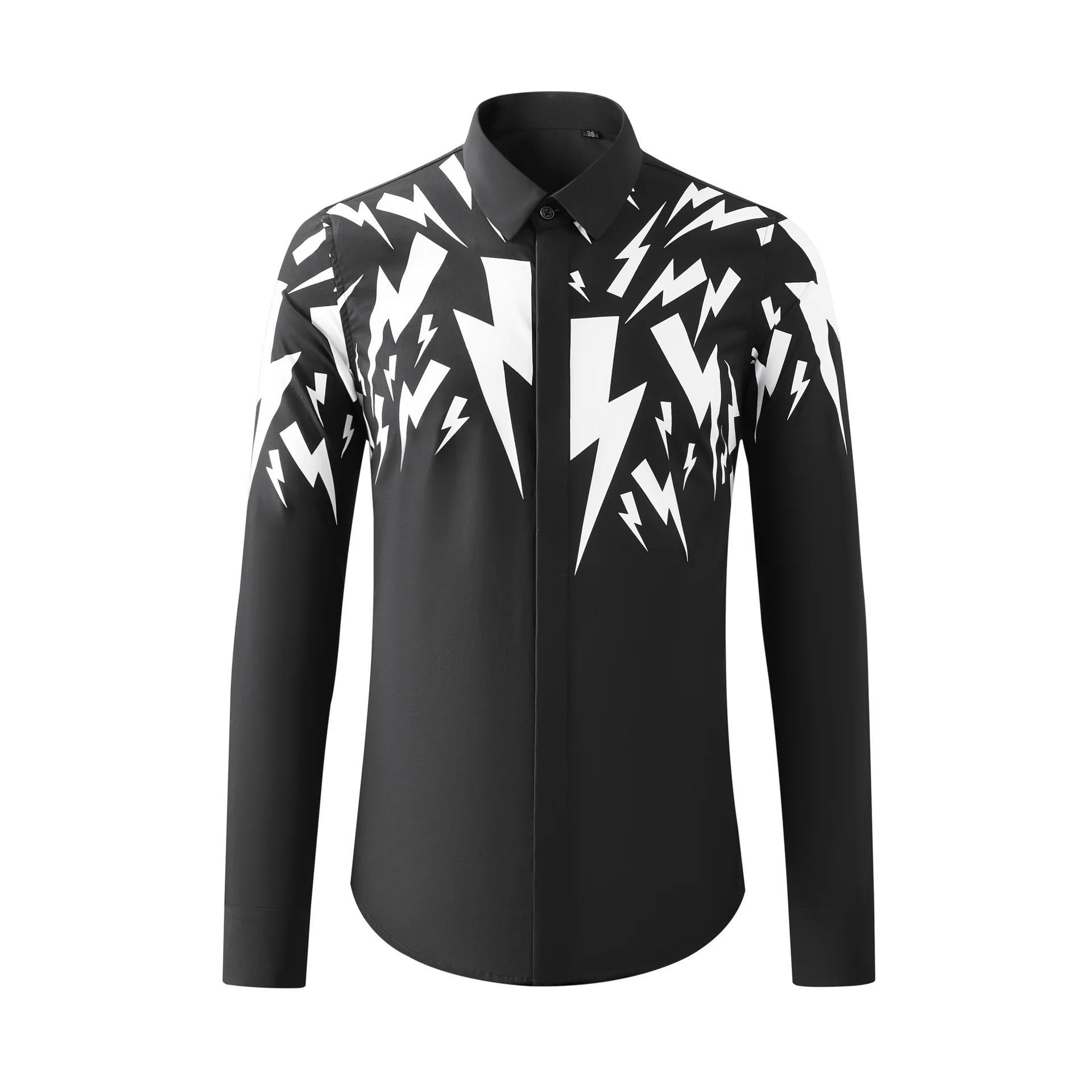 2024 Spring Lightning Printed Men\'s Shirt Slim Long Sleeve Casual Shirt Fashion Business Formal Dress Shirt Banquet Party Blouse