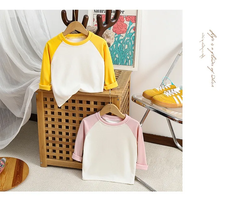 1 stücke Kinder T-Shirts Nette Cartoon Solide Tops Baby Koreanische Kleidung Kinder Rundhals Langarm Basis Shirt Mädchen Jungen t-shirt – Detail 14