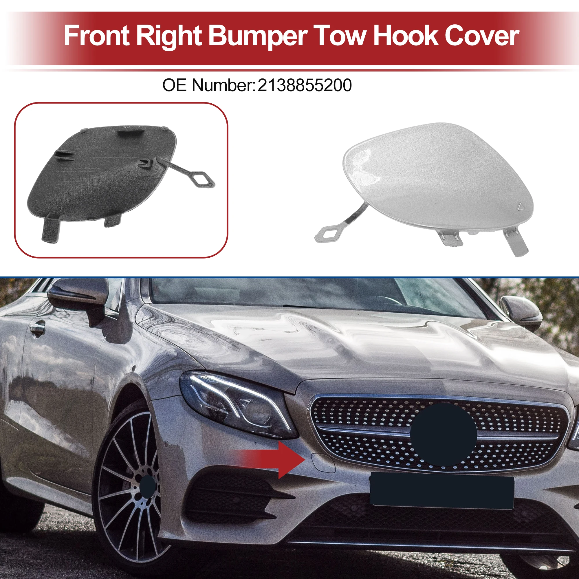 X Autohaux Car Tow Hook Cover Cap for Mercedes Benz E class No.2138855200 Silver Tone