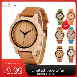 BOBO BIRD-Montre en Bois pour Homme et Femme, Unisexe, Légère, à Quartz, en Bambou, Personnalisée