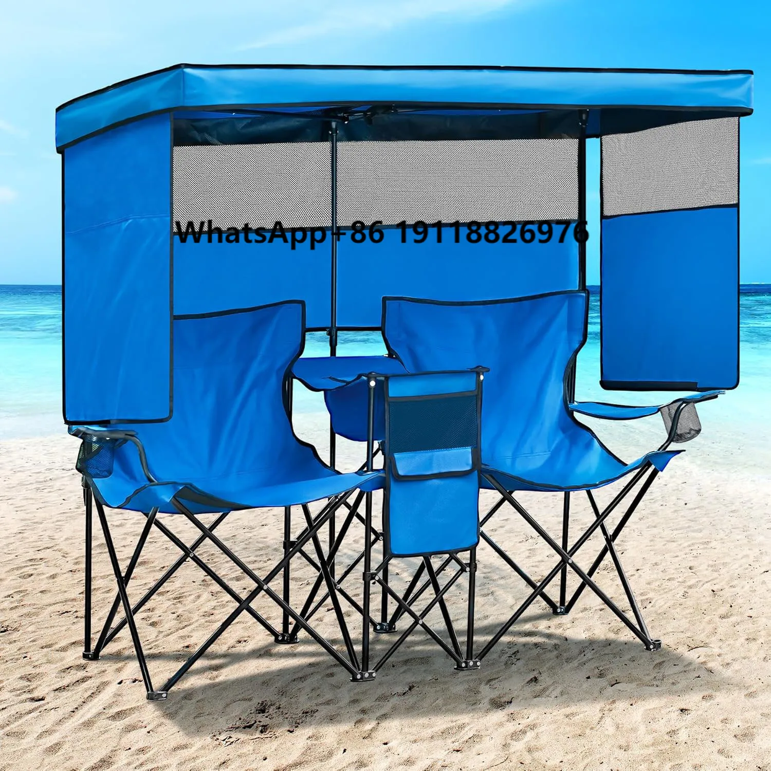 

Double Camping Chair with Canopy Shade Beach Chairs with Cup Holder Heavy Duty Folding Loveseat for Outside Lawn Patio