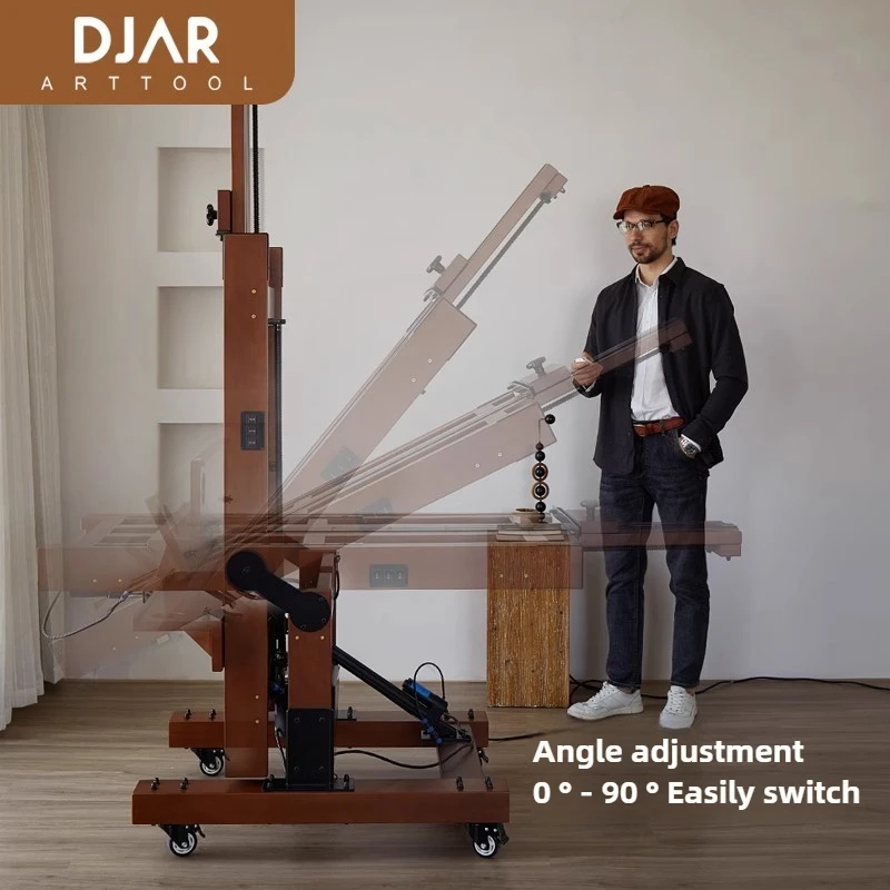 81 91 205-350cm Professional Remote Control Electric Lifting Giant Easel for Art Students, Solid Wood Oil Painter, Dual-use