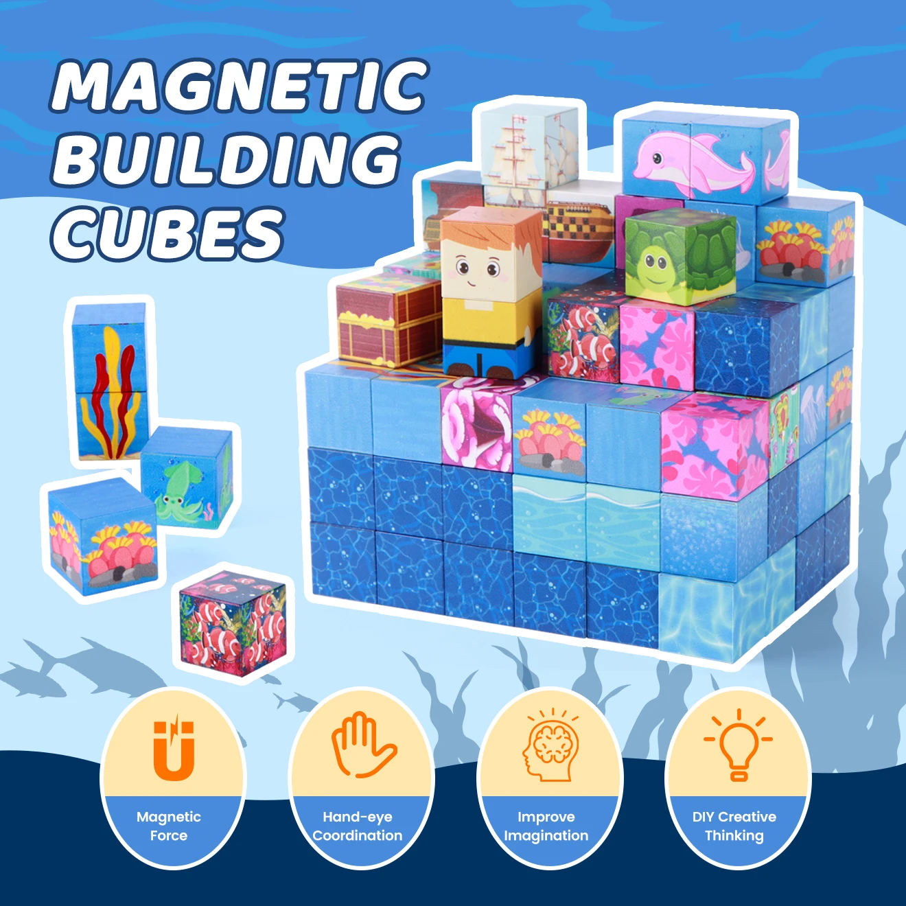 100PCS Magnetic Building Blocks Ocean Adventure Set,  3D treasure hunt fun, great birthday Christmas gift