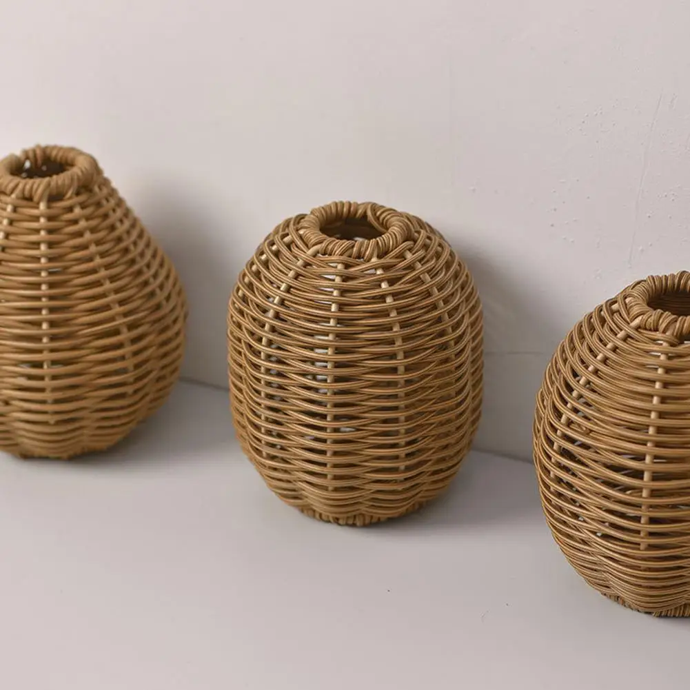 Flower Vase Handmade Woven Faux Rattan Vase Rustic Boho Indoor Decorative Basket Farmhouse Table Centerpiece for Dried
