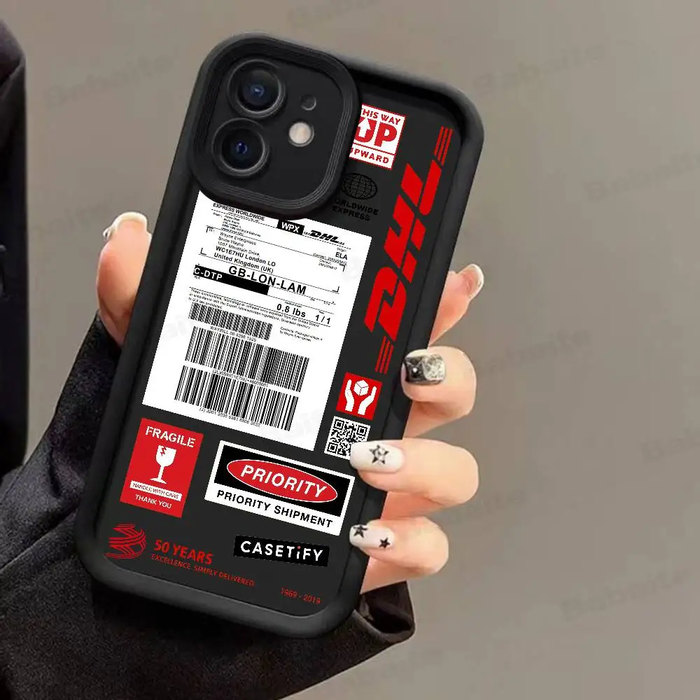 حار الاتجاه الباركود التسمية D-DHL جراب هاتف آيفون 17 16 15 14 13 12 11 برو ماكس زائد الأسود التغطية الكاملة غطاء مقاوم للصدمات من البولي يوريثان