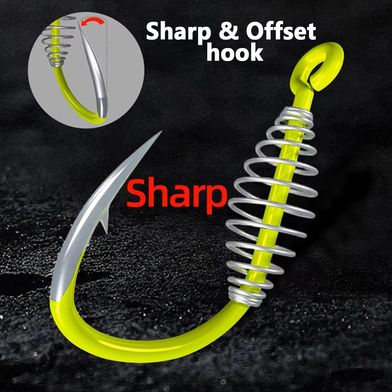 FishTrip Anzuelos circulares con resorte verde fluorescente para carpa - imagen 2