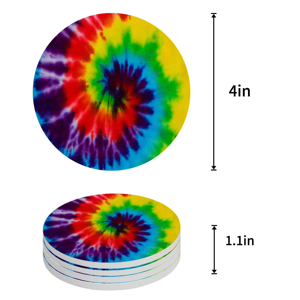 Rainbow Tie-Dye Color Ethnic Style Coasters Ceramic Set Round Absorbent Drink Coaster Coffee Tea Cup Placemats Table Mat