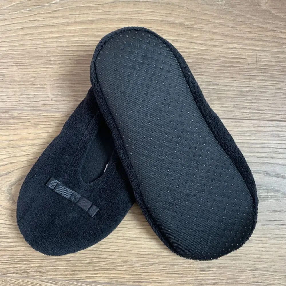 Closed Back Women House Slippers Soft Bow Decor Indoor Floor Shoes Non-Slip Rubber Sole Washable Ballet Flat Slippers For Women