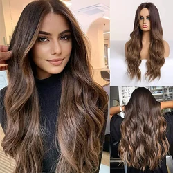 HAIRJOY Ombre Brown Synthetic Hair Wigs for Women 26 Inch Long Wave Middle Part Hair Wig