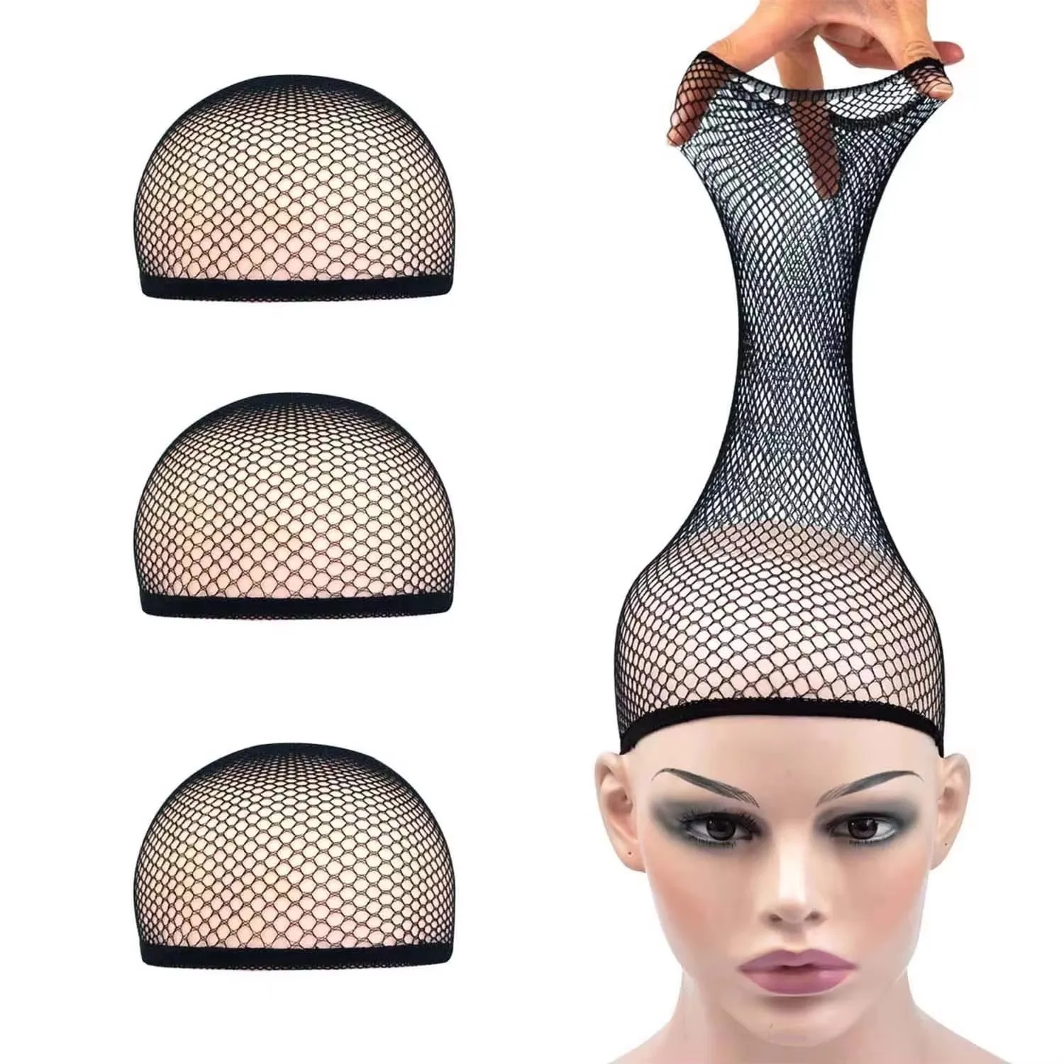 1/3/5 PCS Black Wig Net Caps Durable Elastic Mesh Head Cover Fishnet Hat Close End Hair Styling Accessories for Men and Women