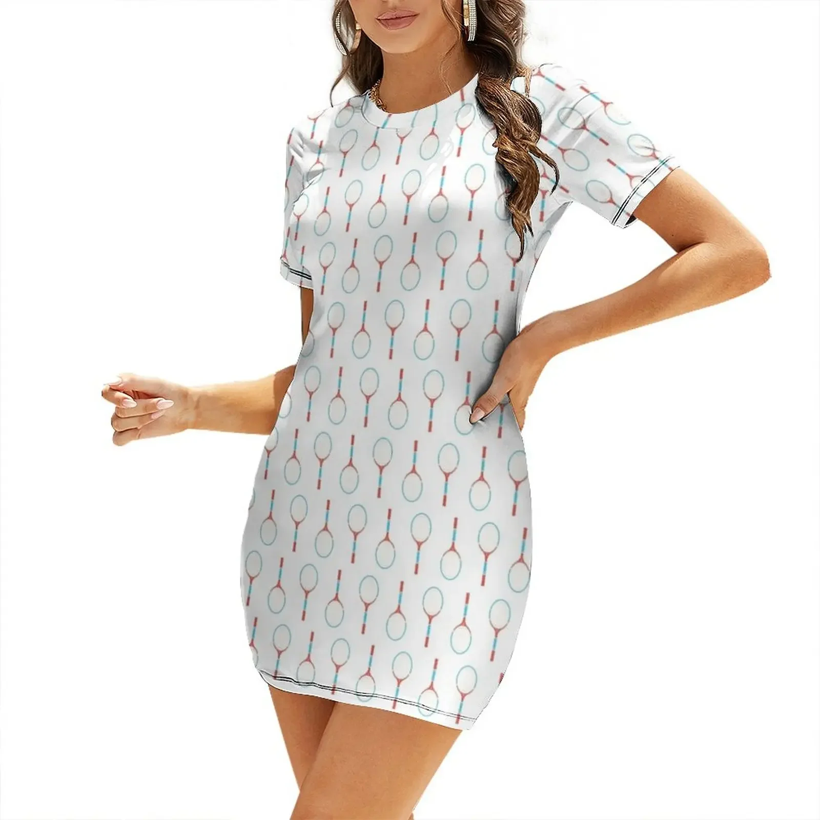 

Retro tennis racket sports pattern Short-Sleeved Dress Elegant gown Dress women Dress