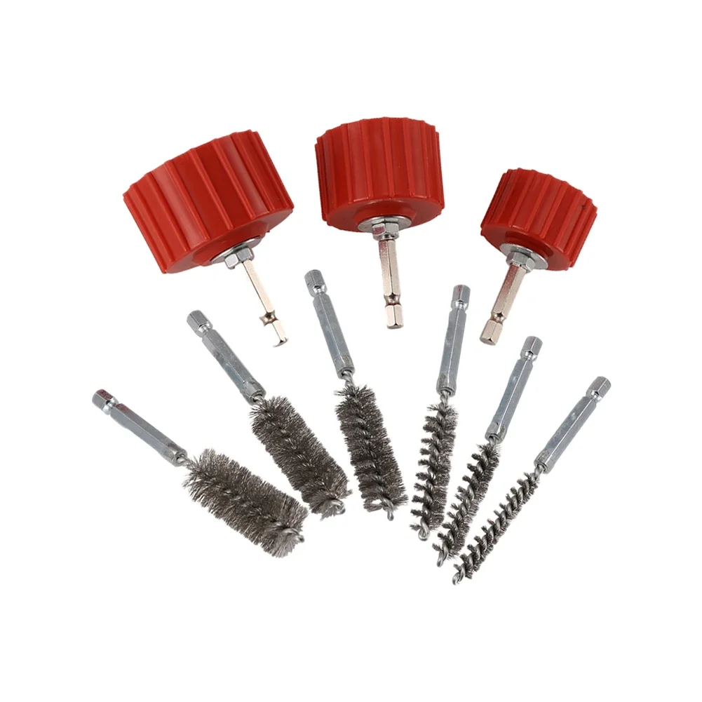 3/9pcs 3/4" Copper Pipe Cleaner Set For Power Drill 1/4" Tube Cleaning Brushes Accessories Removing Rust Tools Power Tool Parts