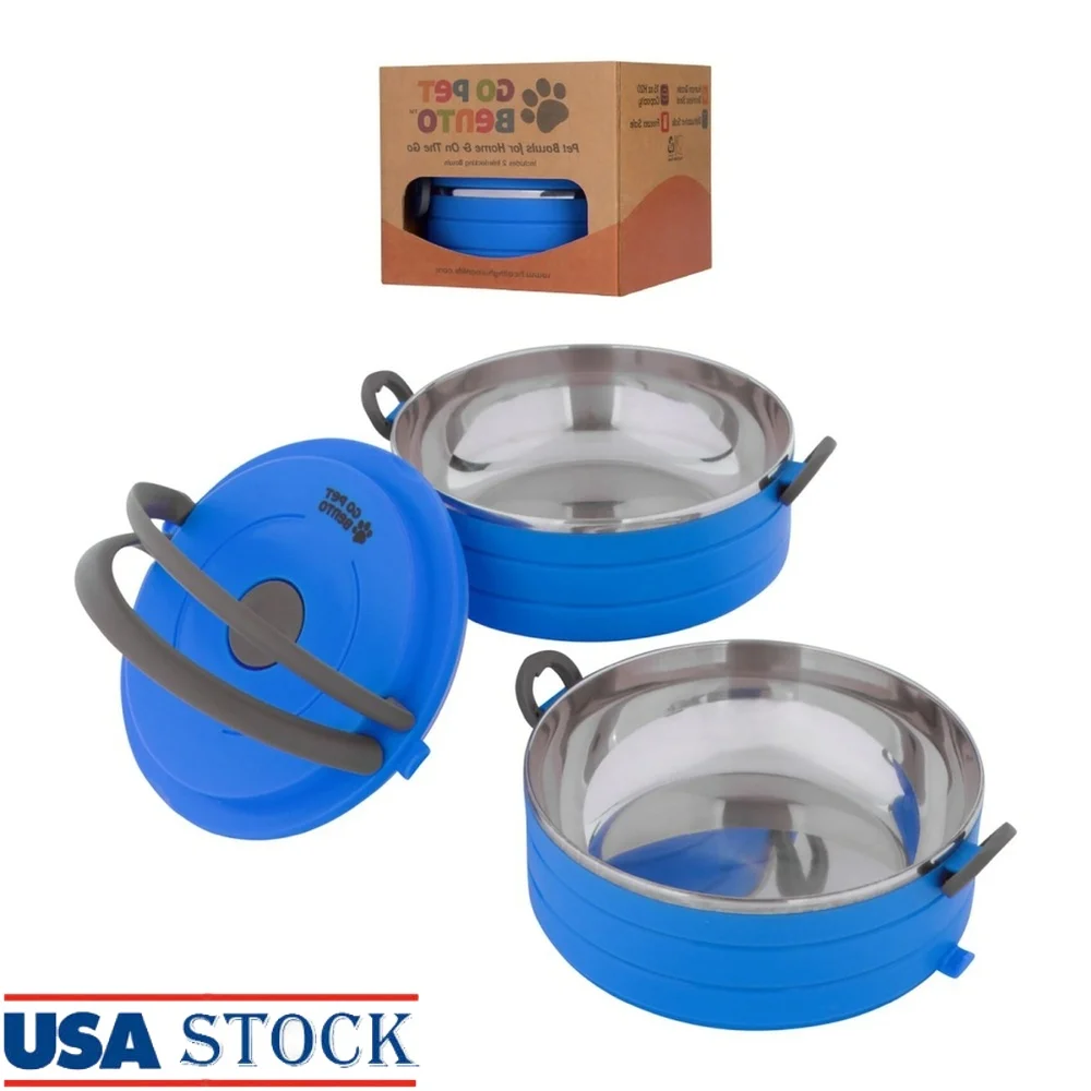 

Travel Dog Bowls Stainless Steel Interlocking Leak Proof Portable Pet Feeding and Water Bowls Set of 2 Compact Design Dogs Cats
