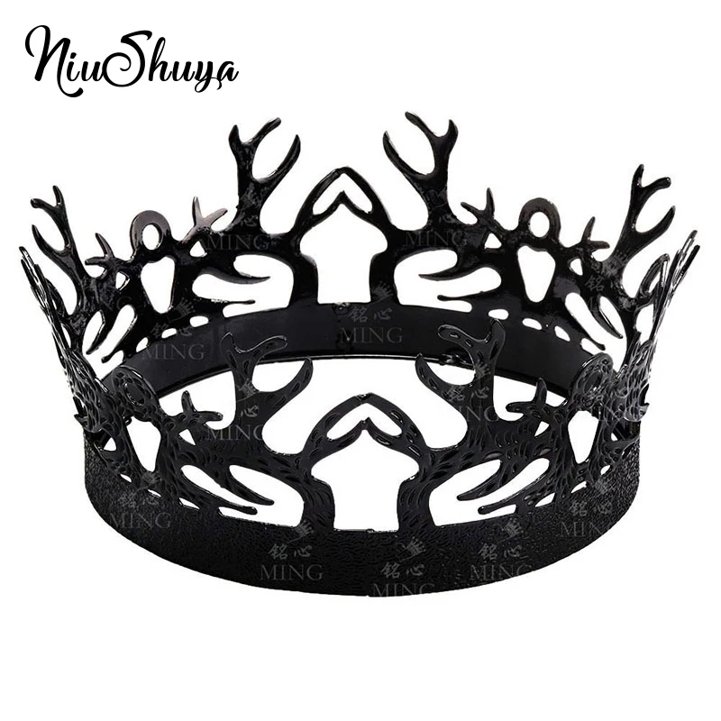 NiuShuya Original Design Halloween Party Retro Hair Crown Trendy Antlers Handsome Men Cosplay Tiaras Hair Accessorie