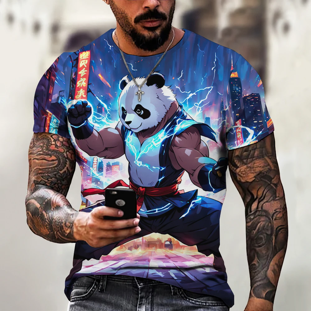 

Men's T shirt Cartoon Panda Pattern 3D Print Tees Casual O-neck Short Sleeve T-Shirts Fashion Oversized Men Clothing Summer Tops