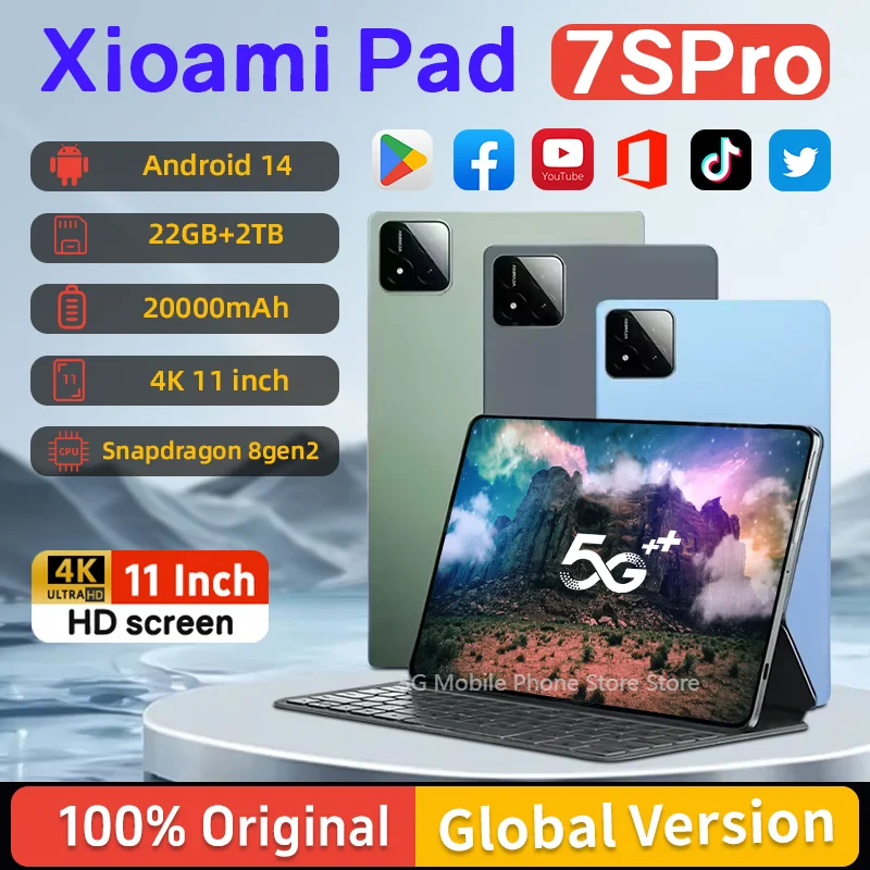 2025 New Original Global Edition TabletPC Pad 7S Pro snapdragon 8gen2Android 14 HD 4K 22GB+2TB 5G TabletDual SlM WlFl tablet