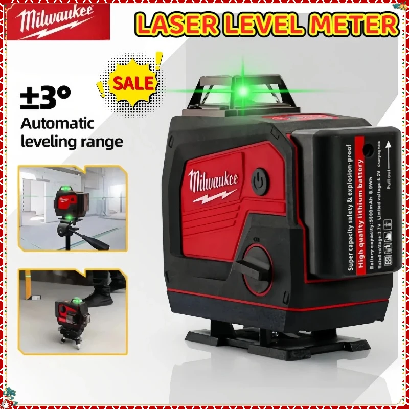 Milwaukee 360° Horizontal And Vertical Cross Green Light Self-Leveling Tools 16 Lines Laser Level 4D Self Leveling Tool