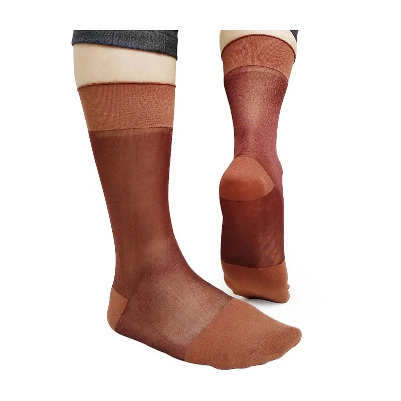 

Mens Nylon Silk Socks Thin Sheer Softy Sexy Formal Dress Suit Socks For Gentlemen Supper quality Coffee Male Hose socks