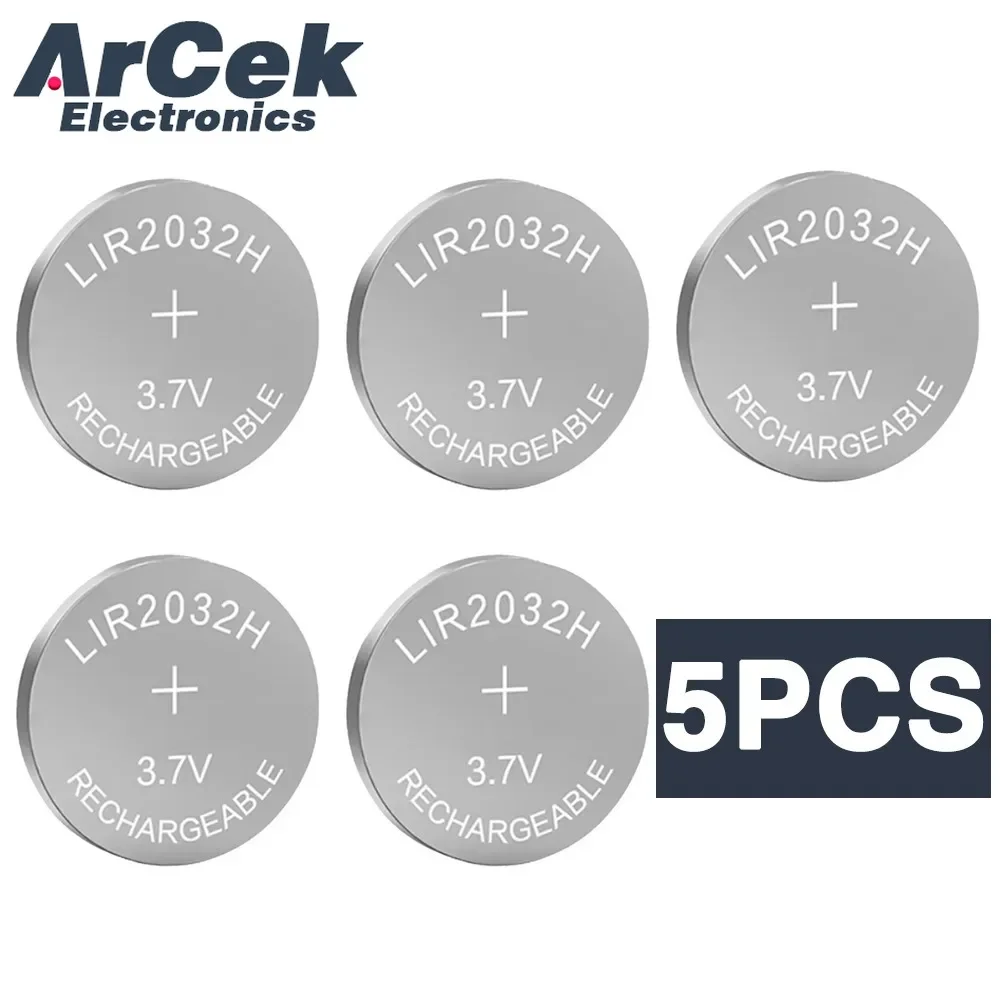 5PCS LIR2032H 3.7V 70mAh High Capacity Rechargeable Button Battery for Car Remote Watch Toy Lithium Batteries Coin Cell CR2032