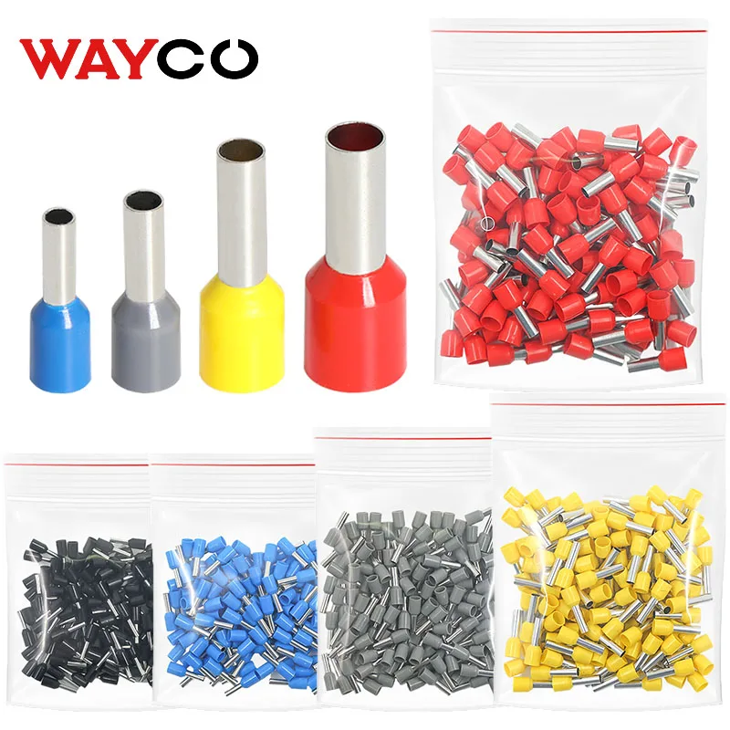 100PCS Tubular Crimp Terminals Electrical Wire Cable Ferrules Connectors E0508 E7508 E1008 E1508 E2508 E4009 E6012 Ring Sleeve