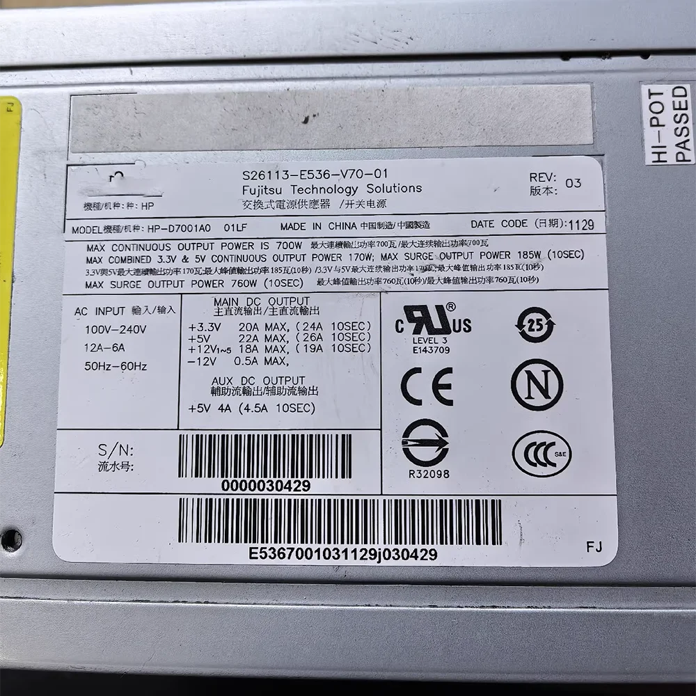 For Fujitsu M470 S26113-E536-V70-01 HP-D7001A0 700W Work Good 100% Test for Power Supply