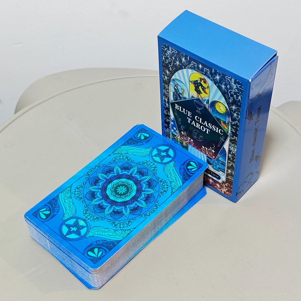 10.3*6cm Blue Classic Tarot Deck - 78 Cards Traditional Waite Imagery with Celestial Mandala Back, Unique Starry Border Design