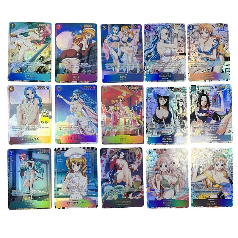 9Pcs Diy Homemade One Piece Hancock Shirahoshi Namii Anime Character Bronzing Collection Flash Card Cartoon Toys Christmas Gift