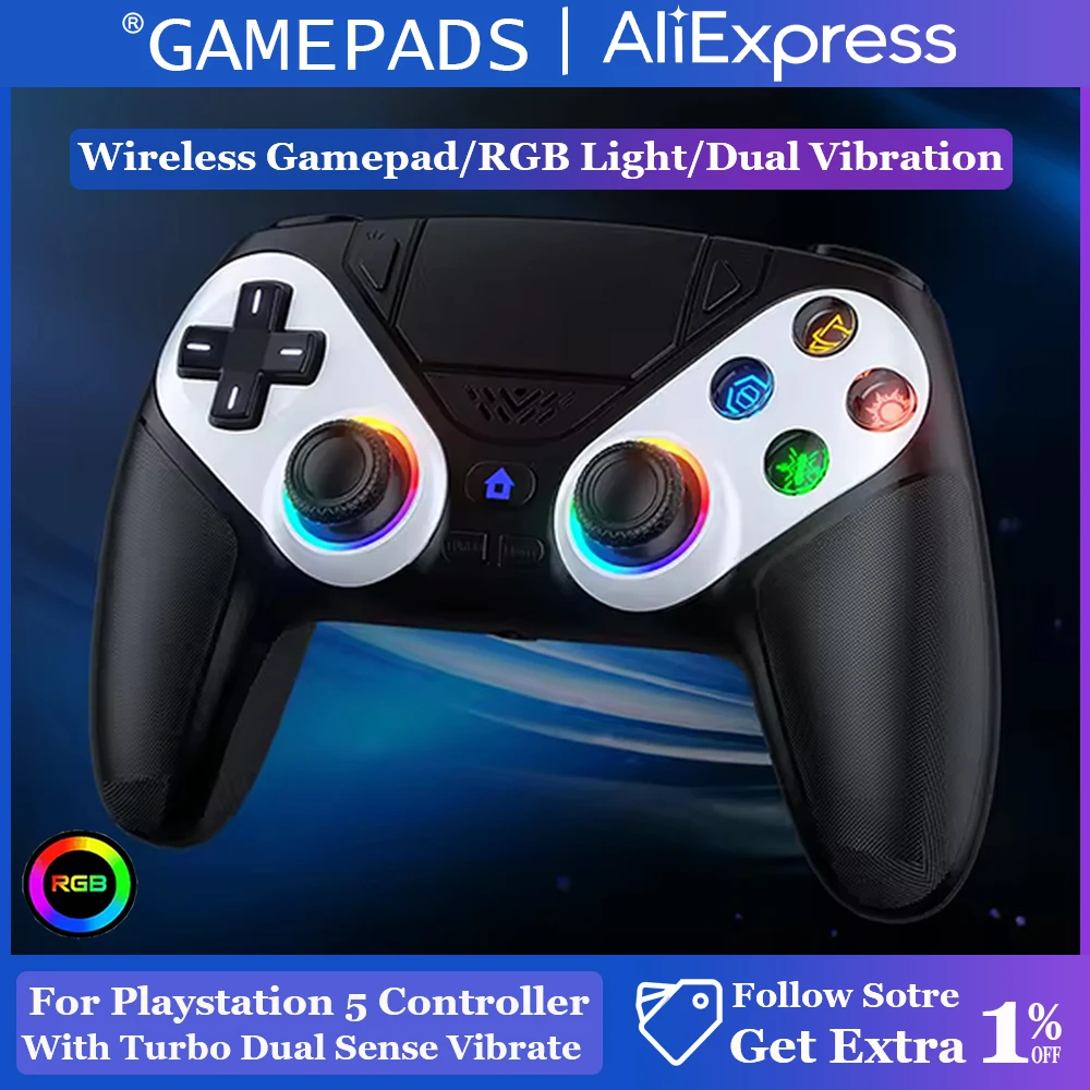 

Беспроводной контроллер для игровой консоли PS5 с турбо-функцией, сенсорной панелью, датчиками Холла, функцией вибрации и поддержкой Bluetooth.