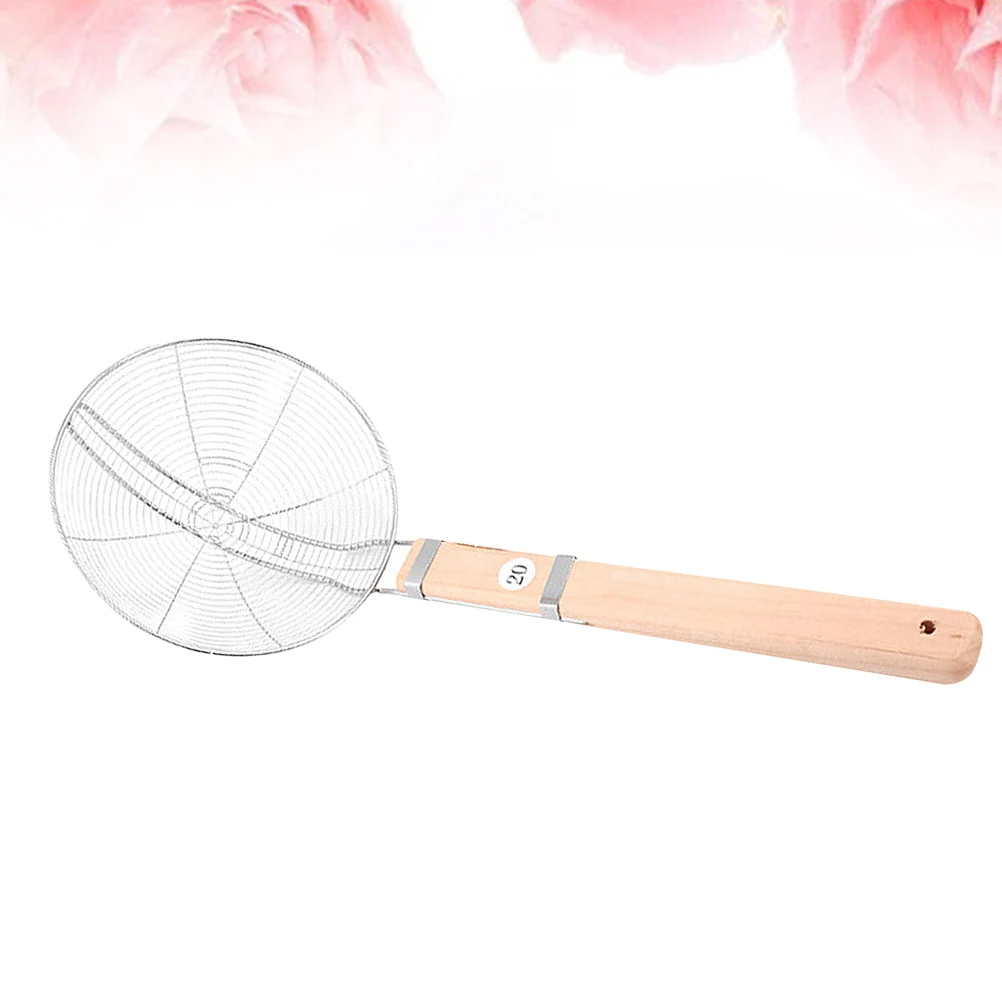 

Stainless Steel Wire Mesh Colander Wooden Handle Strainer Heat Resistant Kitchen Serving Skimmer For Hot Pot French Fries