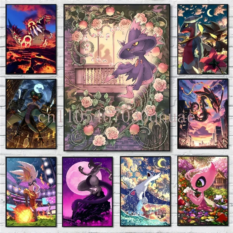 

Pokemon Anime Peripherals Celebi Arcanine Posters Picture Art Water Colours Canvas Painting for Kids Bedroom Wall Decorate Gift