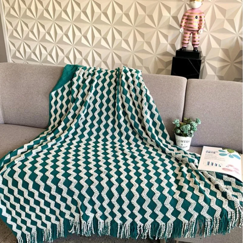 

American Thread Blanket Wave Color Sofa Cover Knit Bedspread Office Nap Knitted Blanket Throw Cozy Warm Travel Shawl For Adults