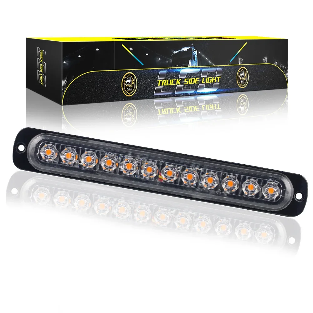 Truck side light strip ultra-thin side flash 12LED Strobe light signal warning light 12-24V