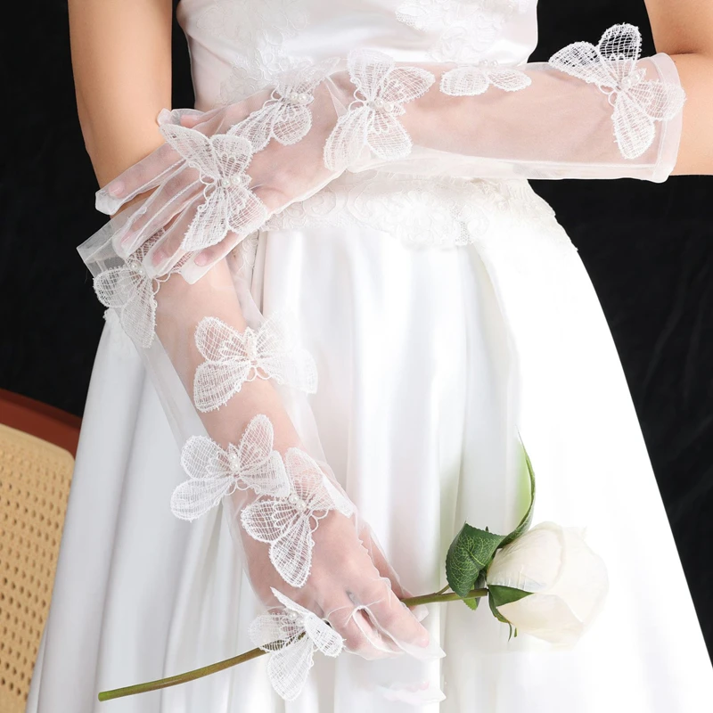 

Nail Photography Accessories Fabric Mesh Butterfly Decoration Long Sheer Elbow Gloves Bride Wedding Tulle Glove Manicure Display