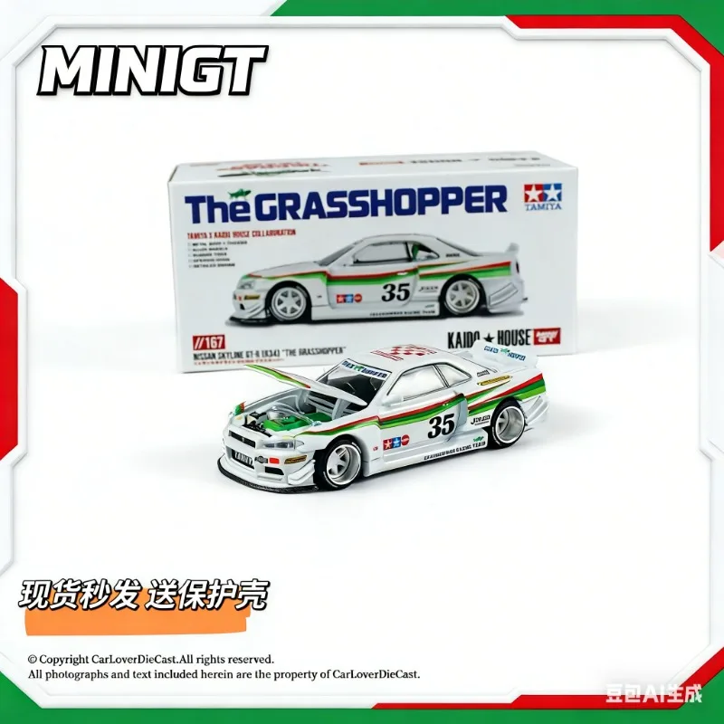 

MINIGT 1:64 KaidoHouse Nissan GTR R34 GRASSHOPPER alloy die-cast car model static simulation display item for adult collection