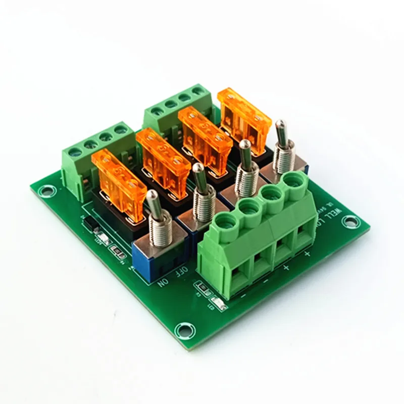 

4 Position Fuse Distribution Board with switch and fuse module AC/DC 5-32V.