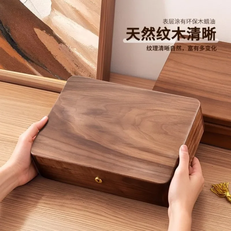 Desktop storage  box Small sundries rectangular storage box with lid and lock solid wooden storage box