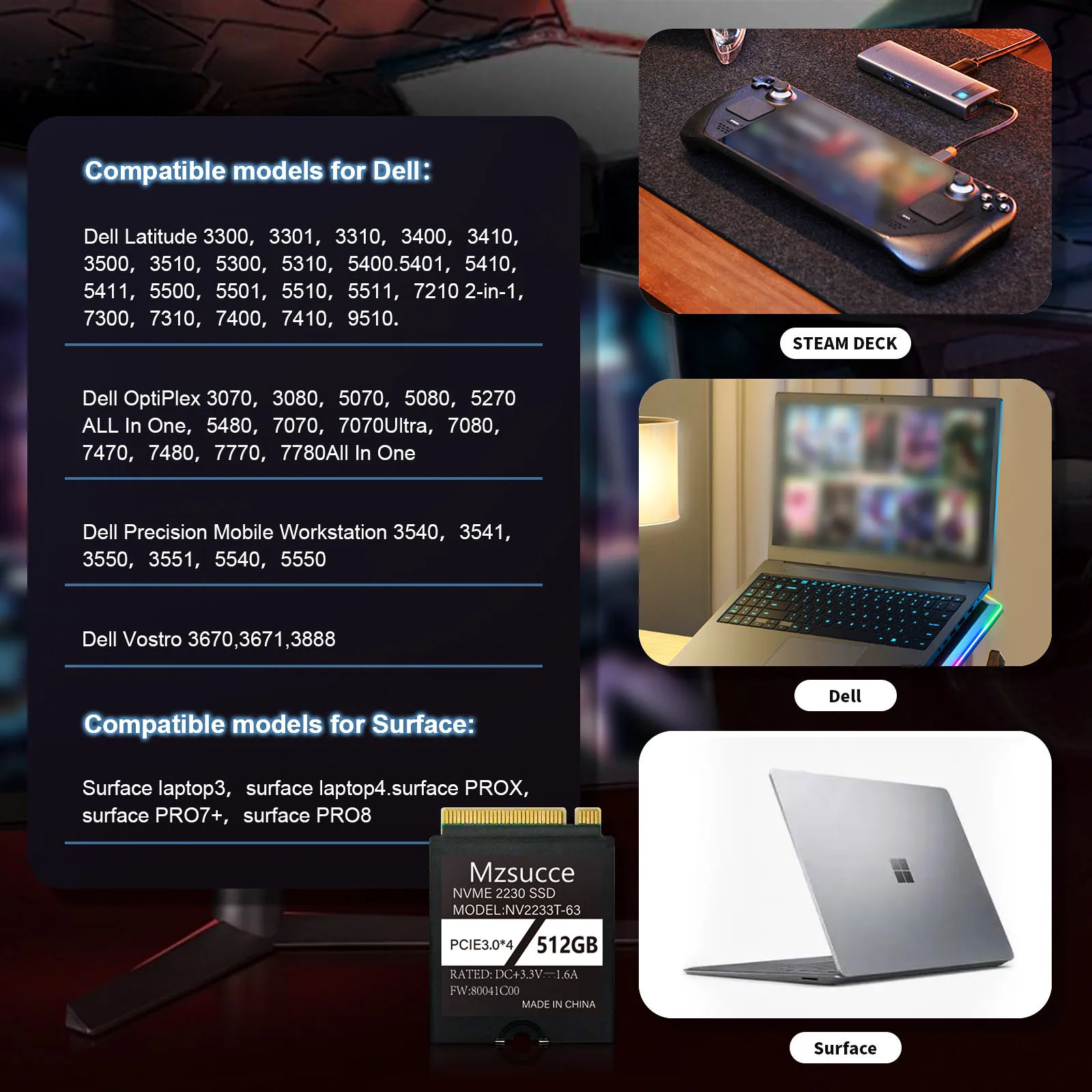 2230 SSD Nvme M2 1 to 512 go 256 go Compatible avec Steam Deck/surface pro mise à niveau et extension, haute performance et efficacité