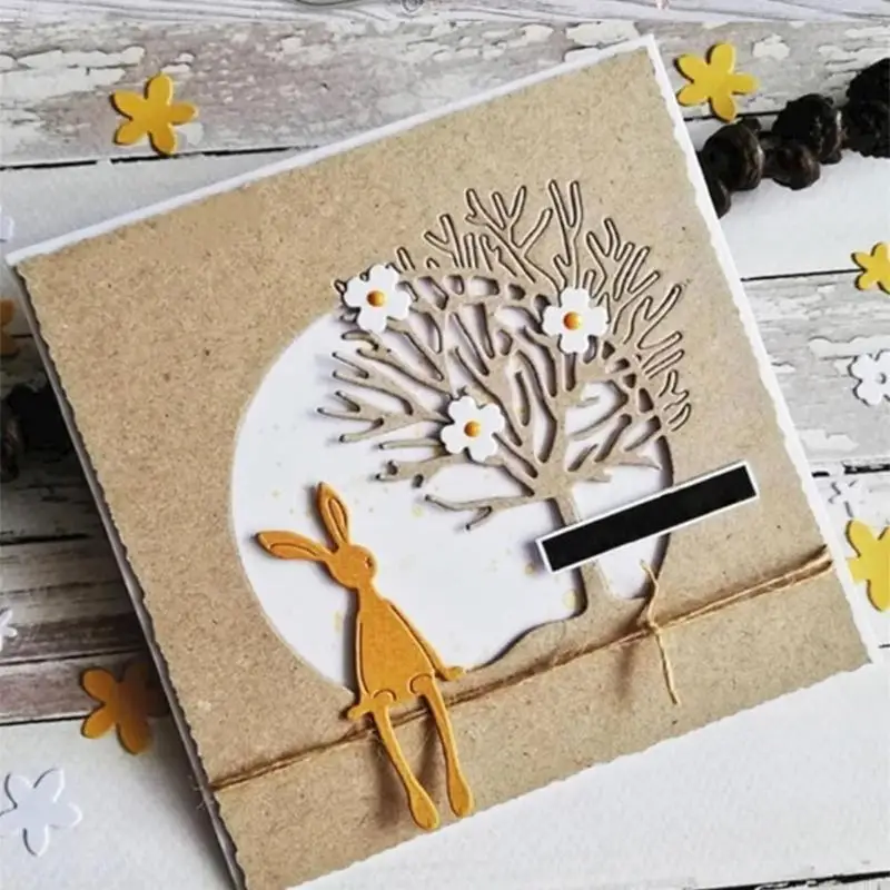 H8WB Rabbits Die Cut Stencils Tree Carbon Steel Cutting Dies For Scrapbooking