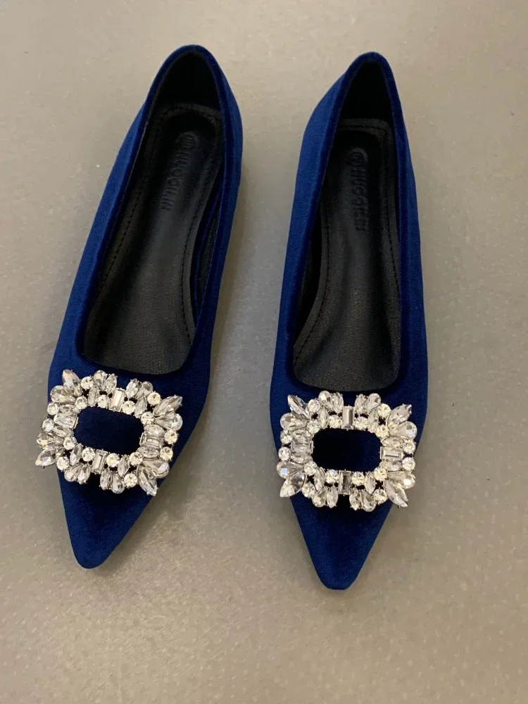 2025 الربيع والخريف موضة فرنسية جديدة الأحمر وأشار الجلد المدبوغ المياه الماس الفم الضحلة شقة شقة أحذية نسائية عادية #4