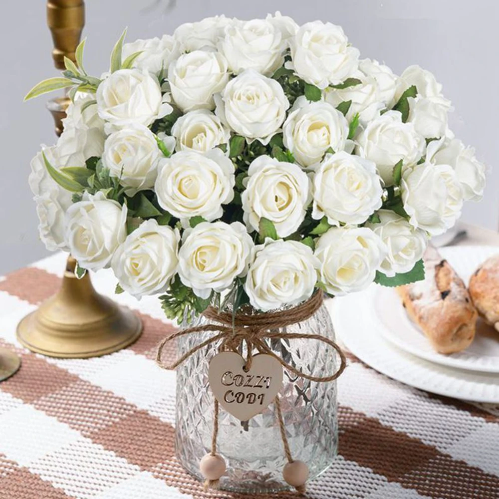 1/5 stücke Künstliche Blumen Zehn Köpfe Seide Weiße Rosen Bündel Sammelalbum Festival Hochzeit Outdoor Garten Party Zimmer Vase Dekoration