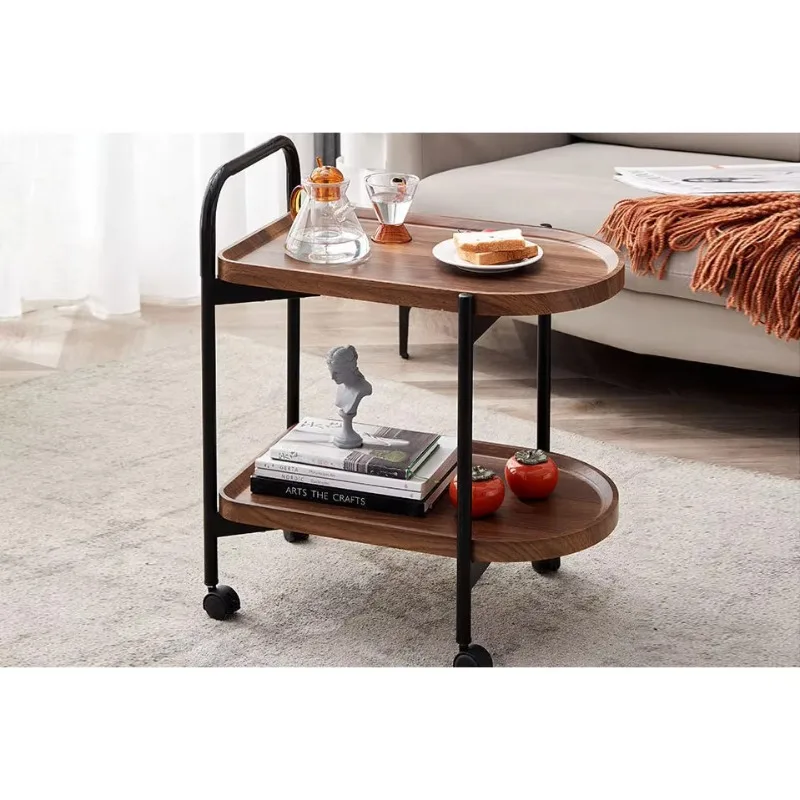 

Nordic Living Room Corner Table Small Coffee Table with Wheels Movable Walnut Color Sofa Storage Rack Household Sofa Side Table