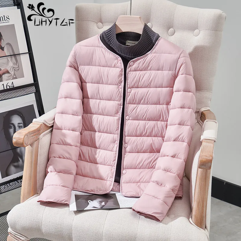 New Light Thin Down Coat Women Liner Duck Down Jacket O-Neck 2024 Casual Fall Collarless Light Quilted Puffer Coat Female 3048