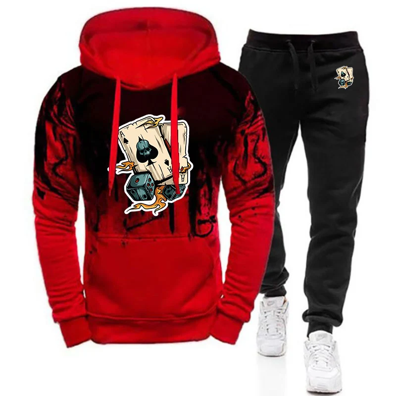 Creative Poker And Dice Logo Print Men's Spring Autumn 2026 High Quality and Durable Hoodies Wear-resistant Pants Sports Suits