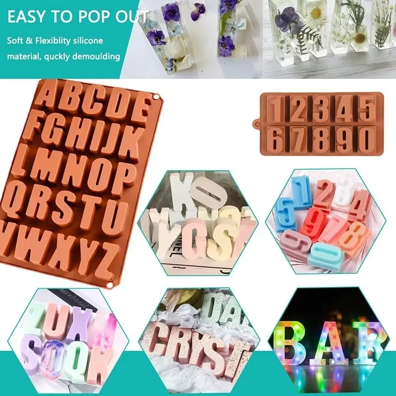 Molde grande de silicona para hornear, 26 diseños de letras en inglés para velas de caramelo, decoración de yeso, Festival, fiesta, volteo de azúcar perfecto