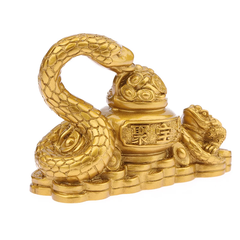 2025 New Year Gold Feng Shui Snake Toad Statue Figurine Coin Money Wealth Luck Spring Festival Home Decoration Small Ornament