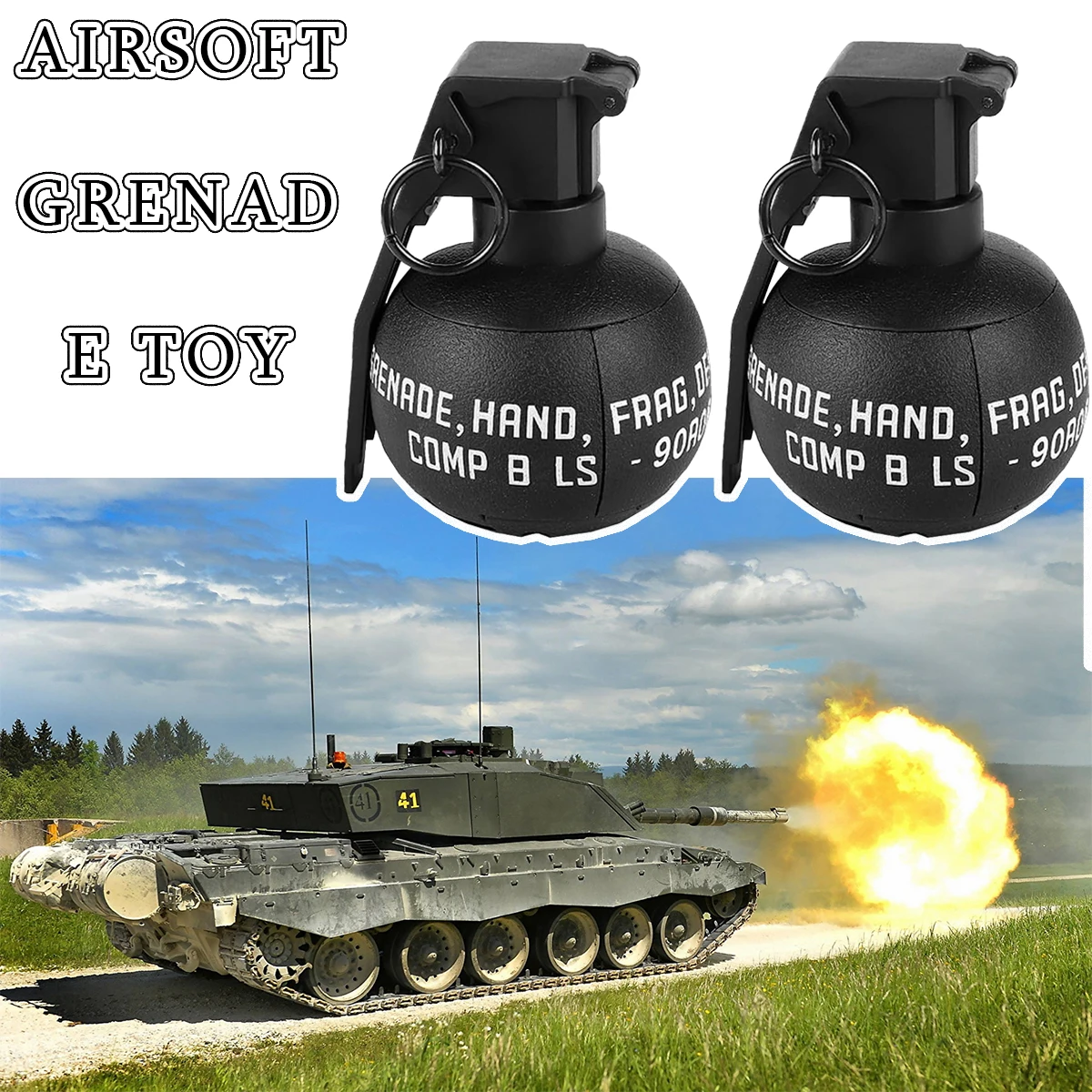 2 Pcs Grenade Model Airsoft Paintball Tactcial Toy with 1Bag Ammo Fun Impact Pull Ring Grenade Toys for Adults Outdoor Sports