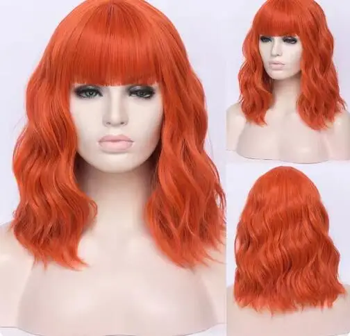 Cosplay Wigs for Women Bobo Green Red Blue Purple Orange Black Pink Wig Short Curly Synthetic Wig With Bangs