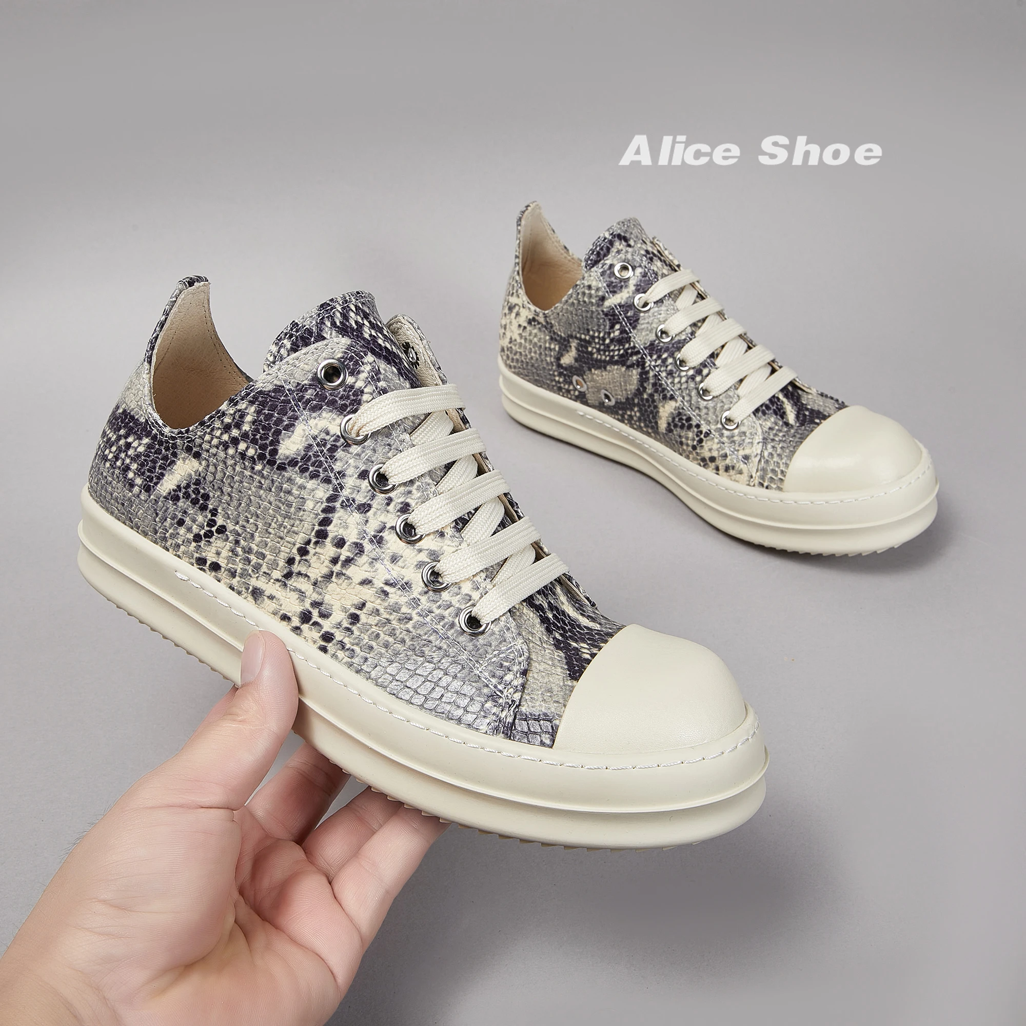 Merk Heren Schoen Casual Lederen Lage Top Vrouwen Sneaker Python-Reliëf Platte Luxe Wow-En Designer Icks Dikke Zool Zwarte Platte Schoen