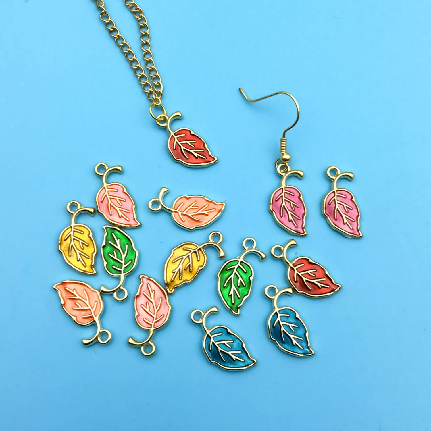 10/14pcs Enamel Leaf Pendant Colorful Leaf Charms For Jewelry Making Findings Crafting Accessory For DIY Necklace Bracelet