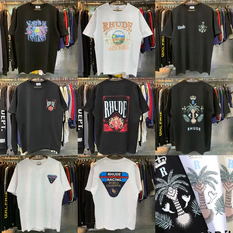 2026 Printed Fashion Stylish Multi Purpose Pure Cotton Rhude Short Sleeved Summer Round Neck Men's Women's High-Quality T-Shirt